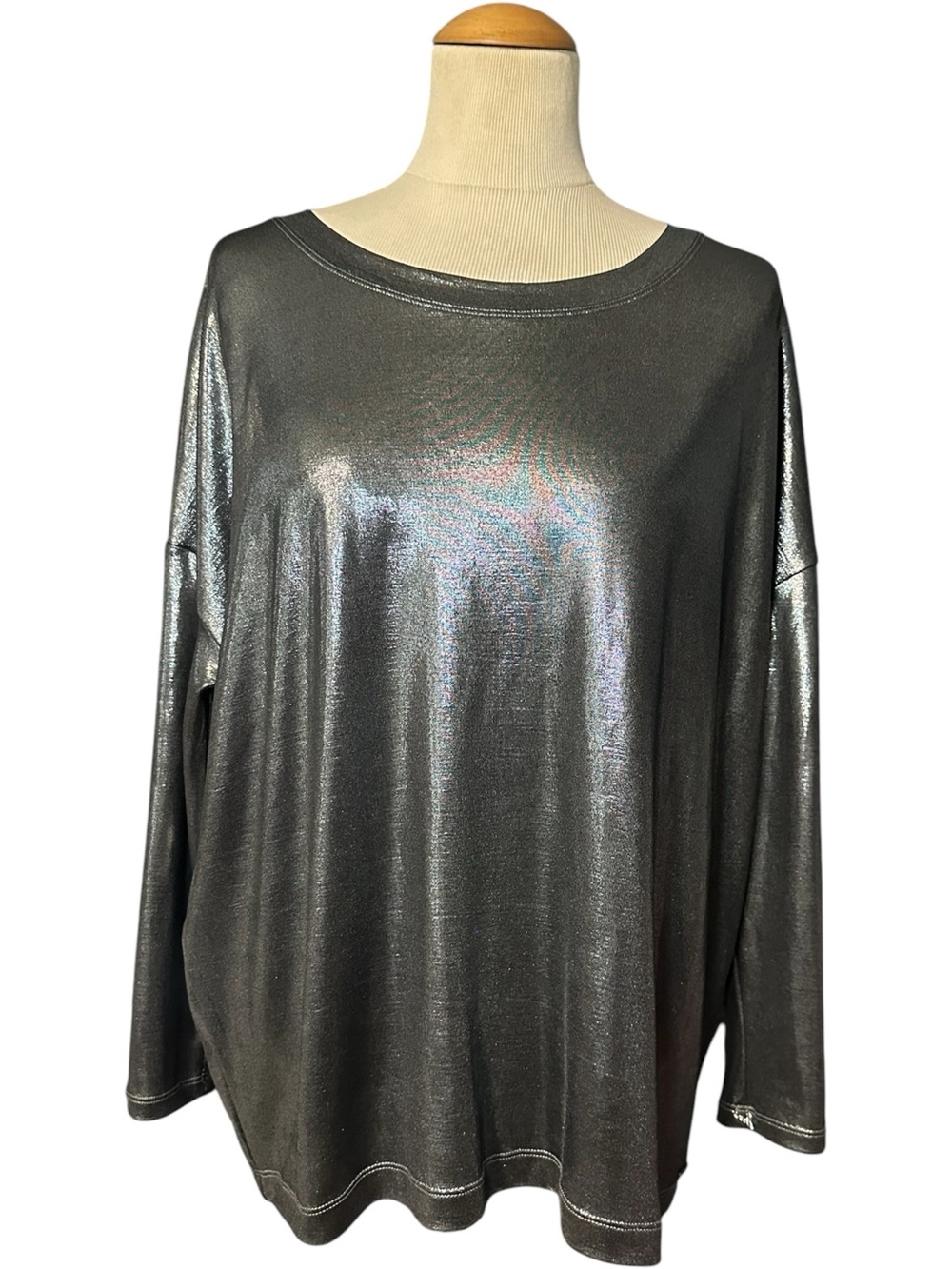 A/X Armani Exchange Metallic Silver Long Sleeve Top